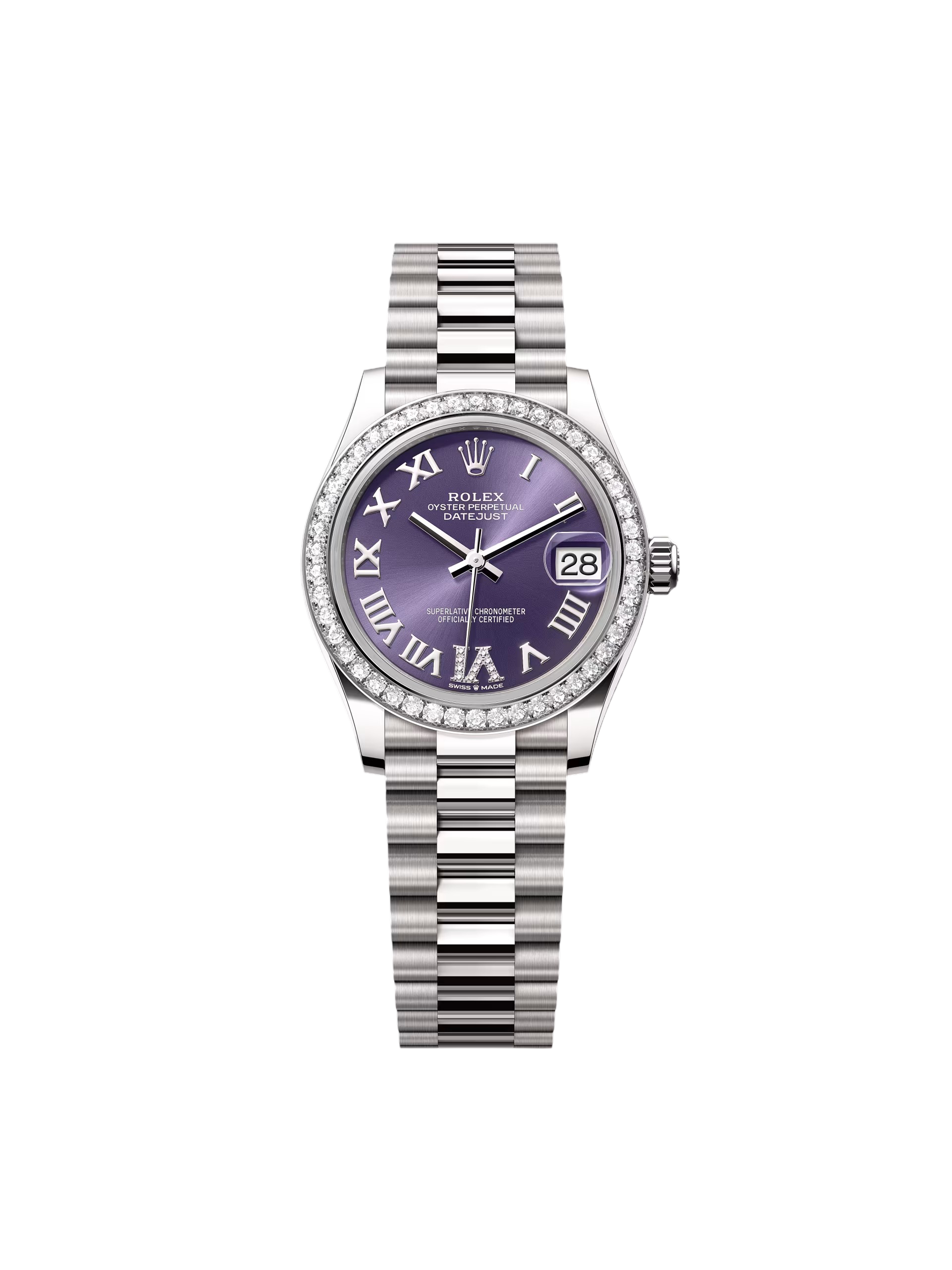 Rolex Datejust m278289RBR-0019 Auberginefarbenes Zifferblatt Weißgold Präsidentenuhr