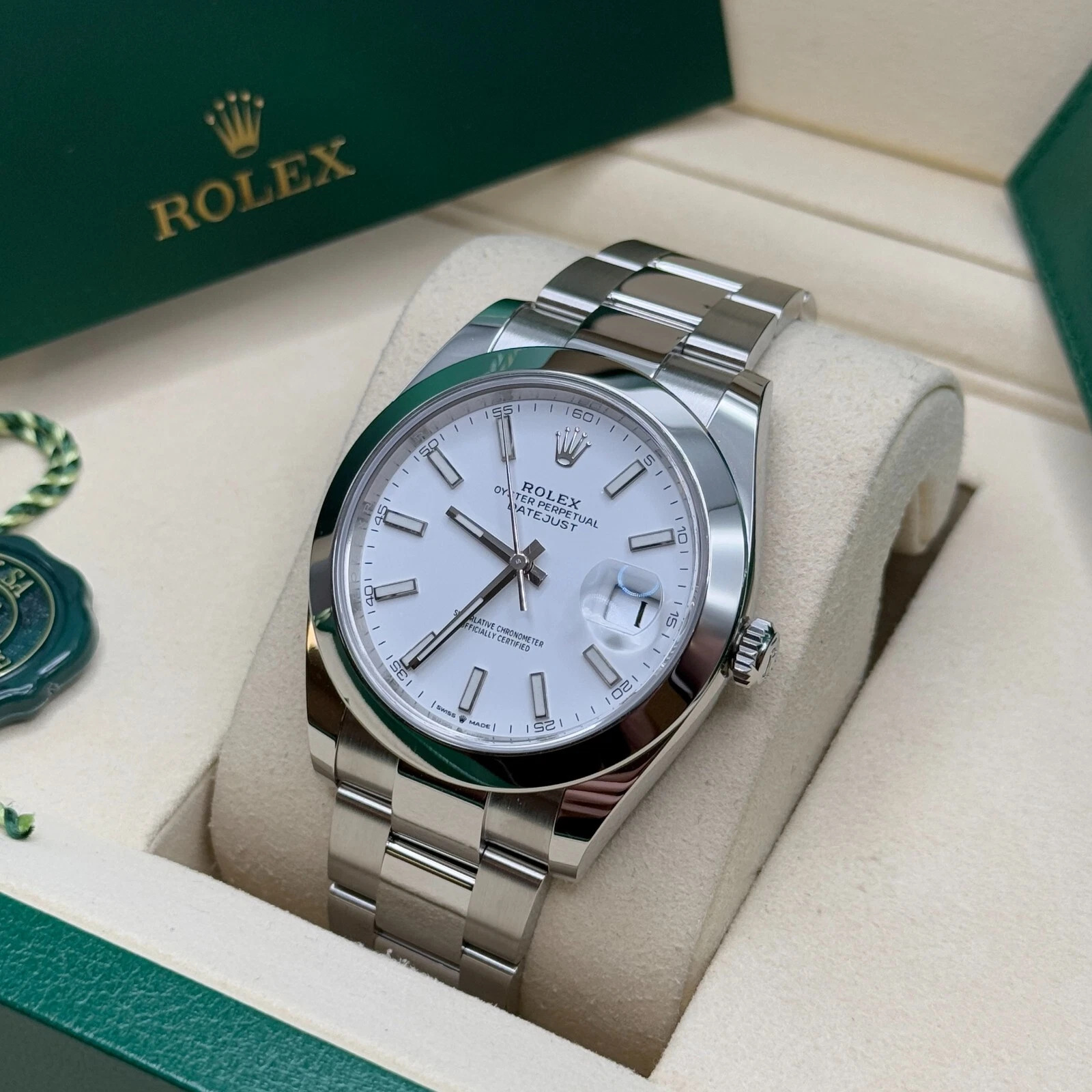 Rolex Datejust 41 mm 126300 Weißes Zifferblatt Oyster Edelstahl Uhr