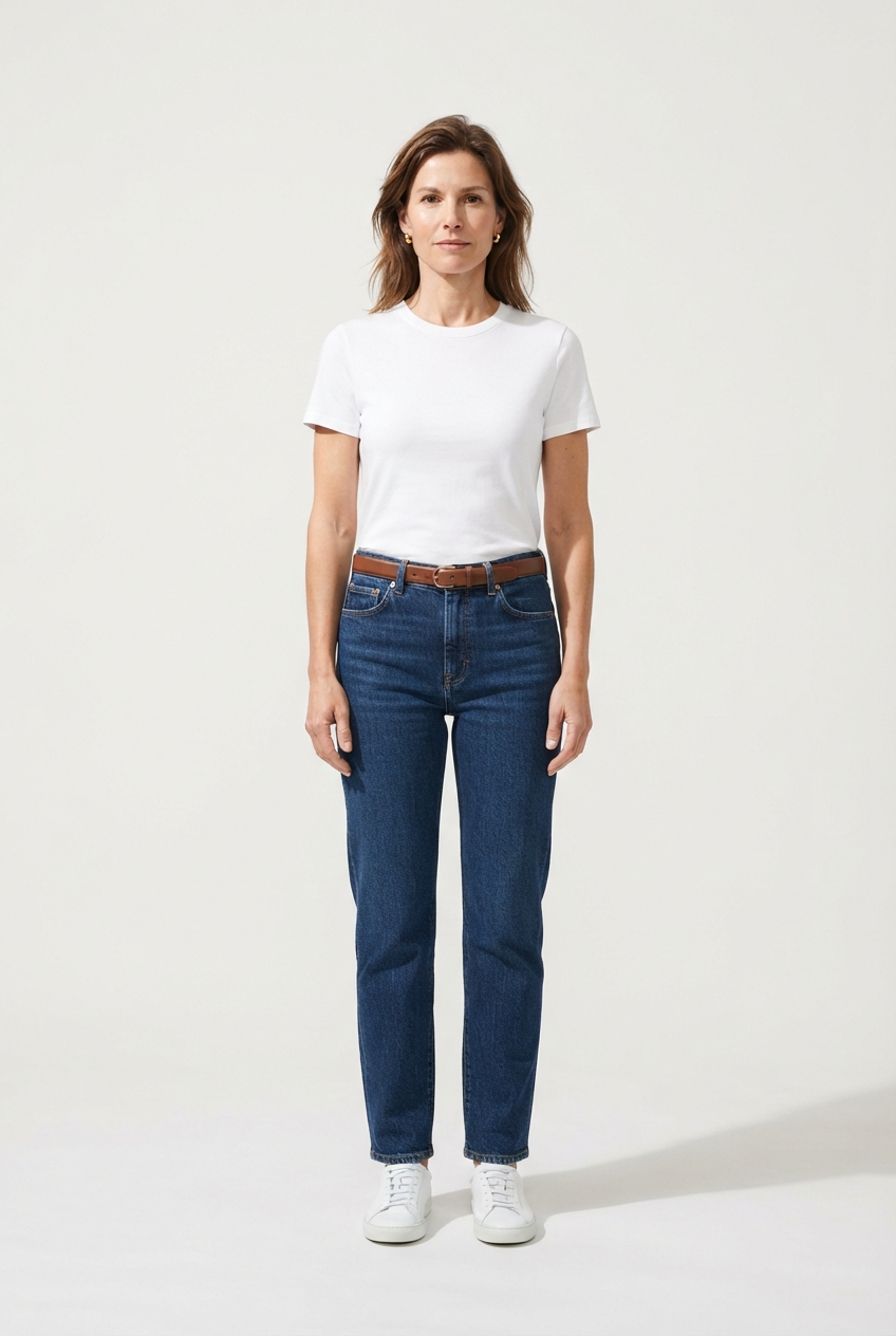 White classic crewneck cotton T-shirt on model
