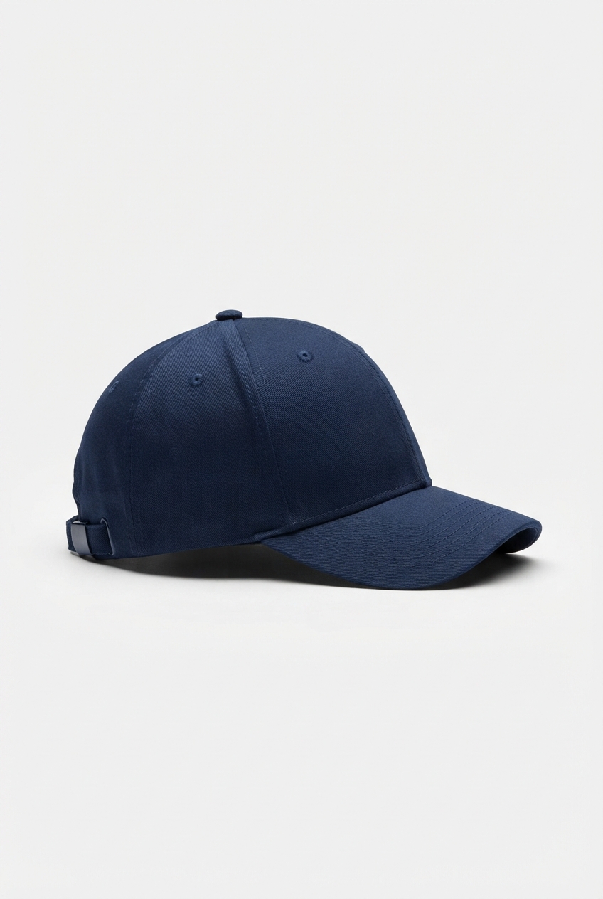 Navy cotton baseball cap side front view