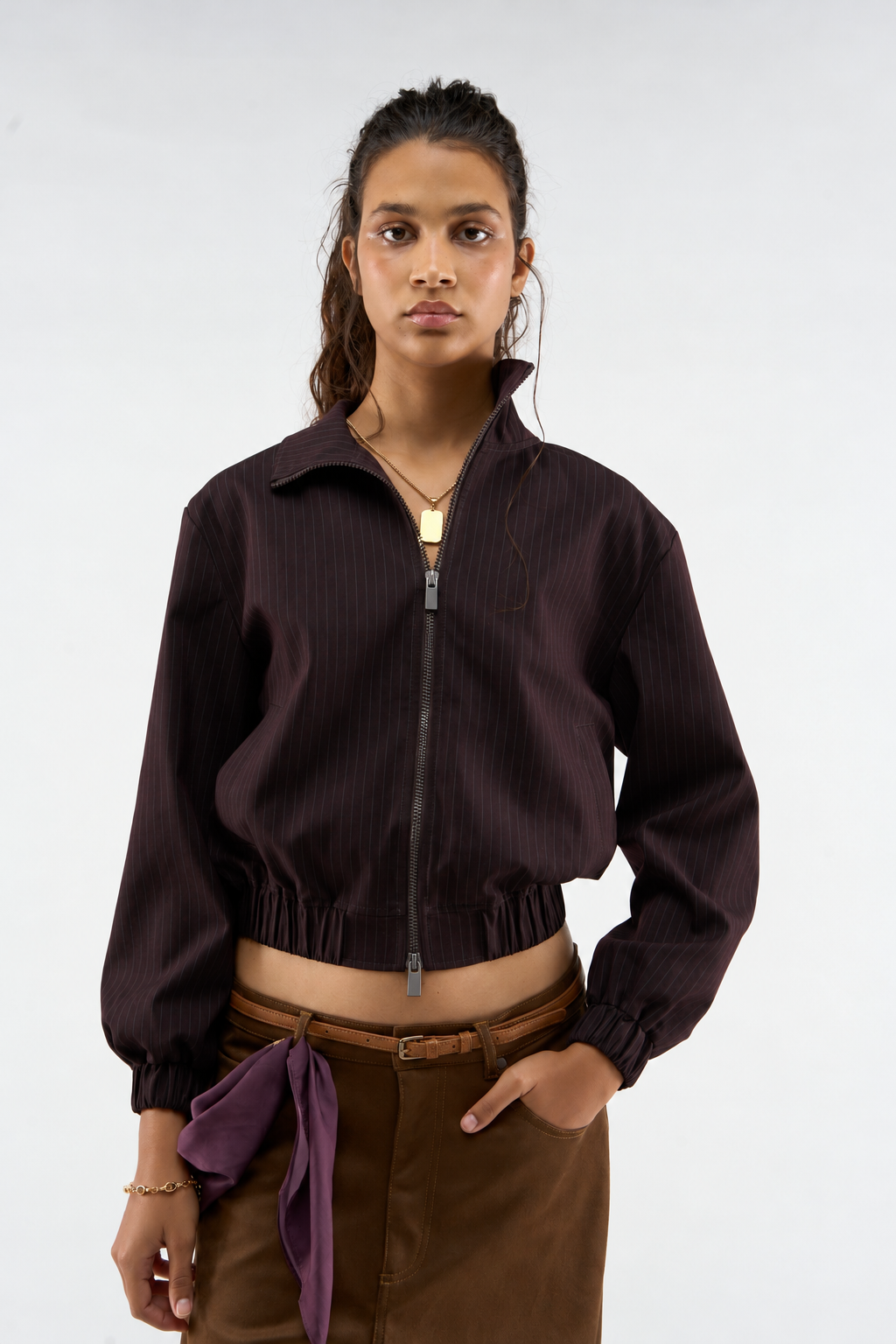 Burgundy Pinstripe Jacket - 1