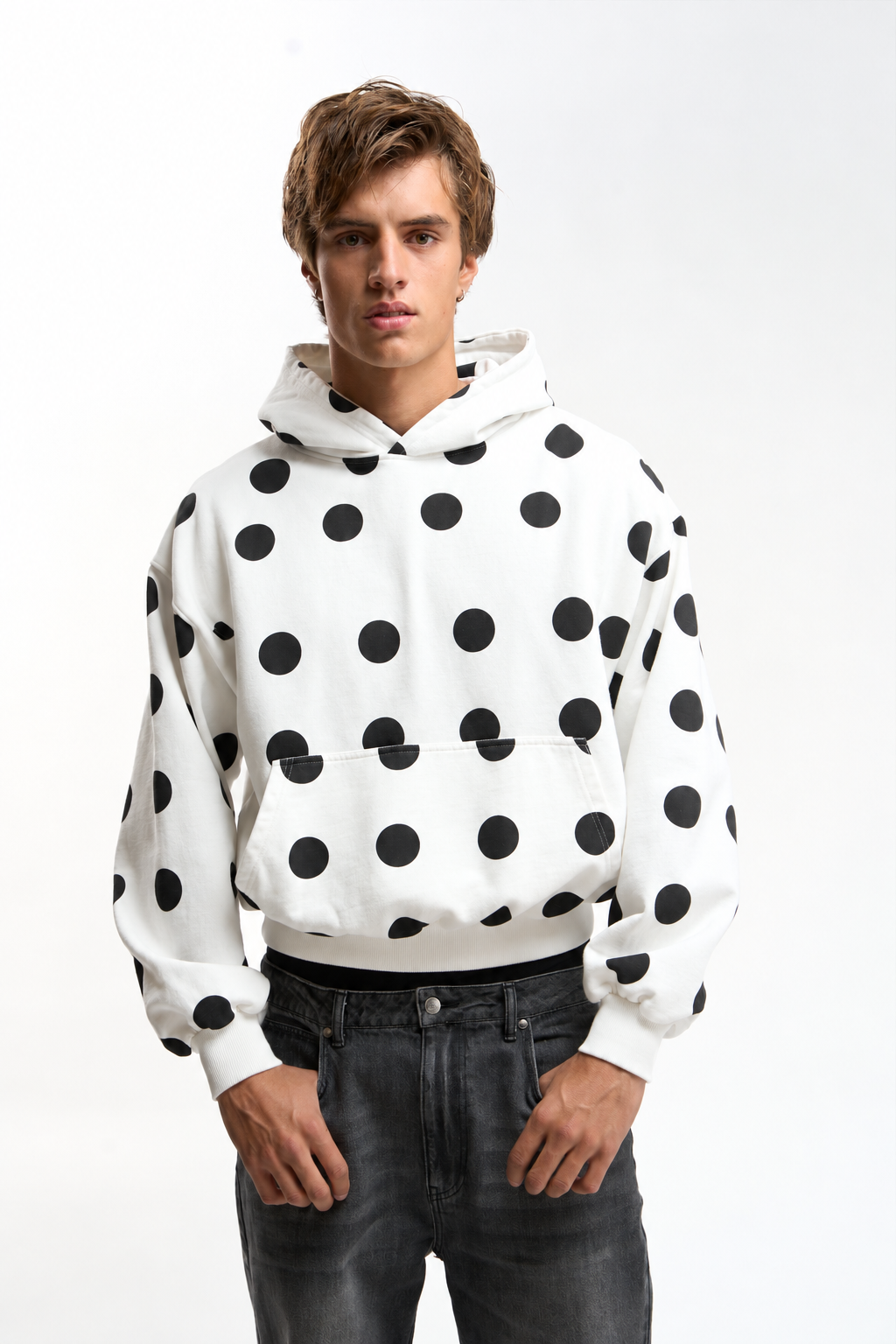 Raw Dots White Hoodie - 1