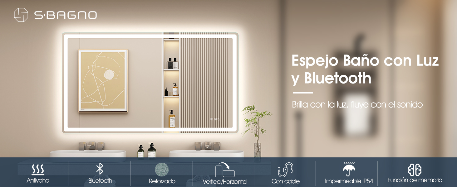 S'bagno espejo baño con luz; espejo baño led; espejos de baño con led; espejo de baño con luz
