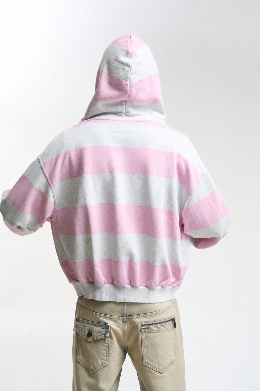 Pink and Grey Striped Zip Hoodie
