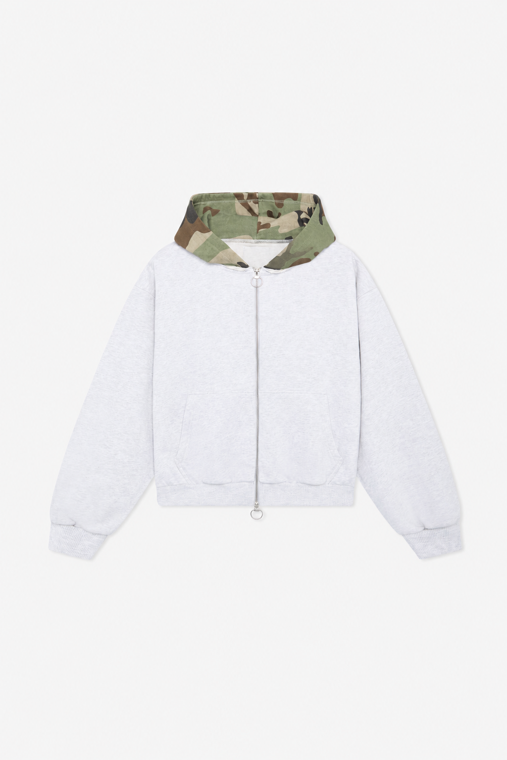 Light Grey Camo-Lined Zip Hoodie