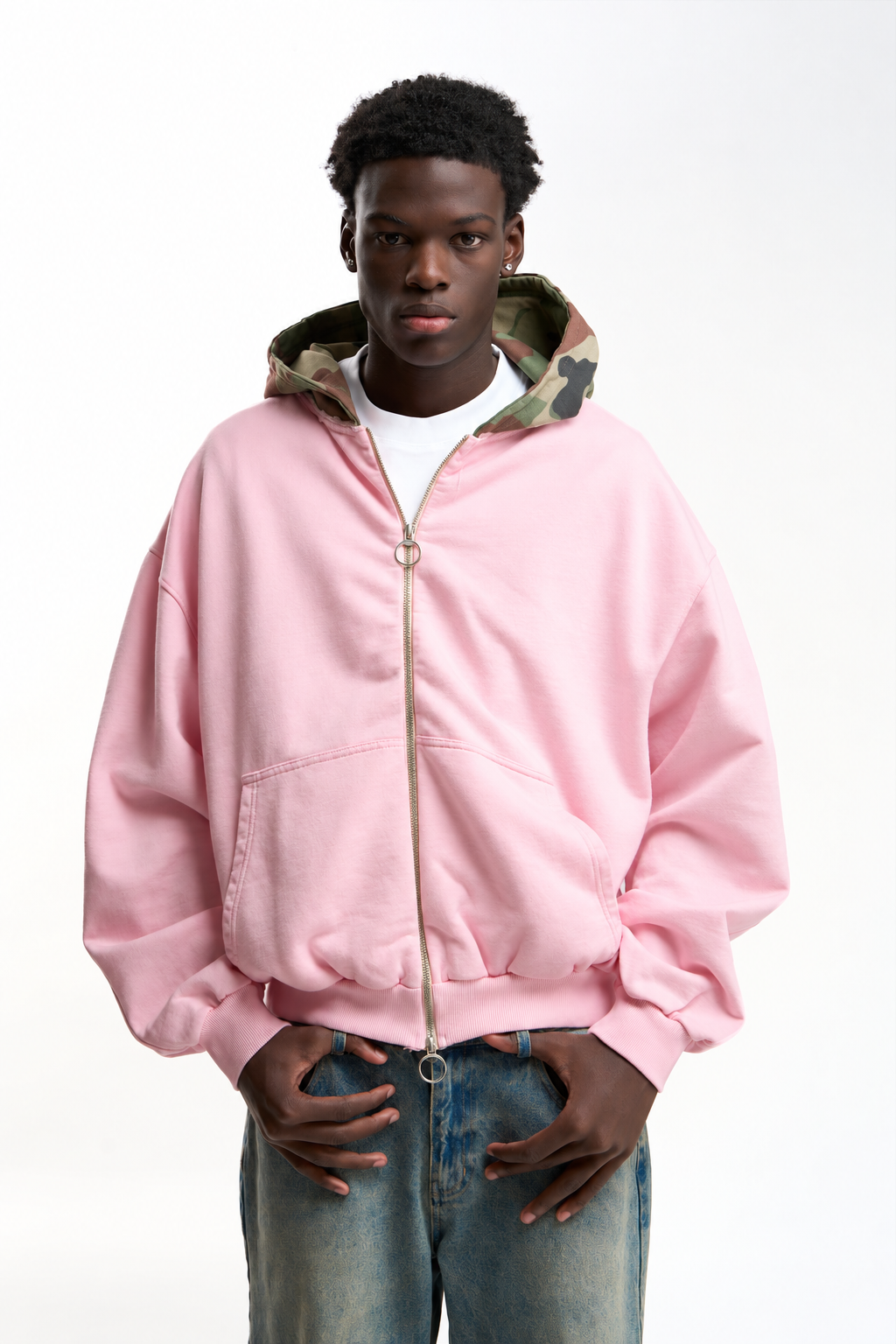 Pink Camo-Lined Zip Hoodie