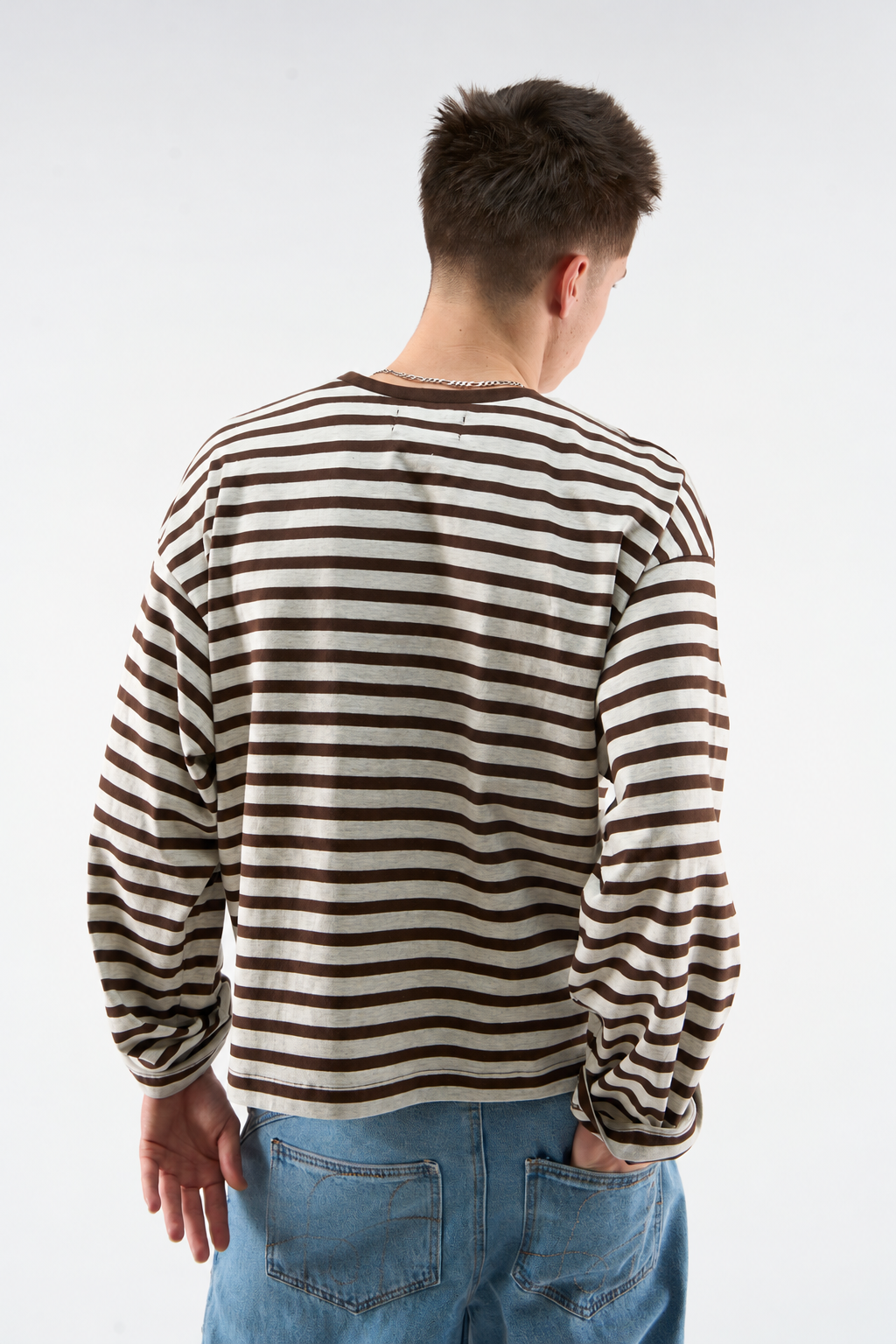 Brown and Ecru Striped Long-Sleeve Top