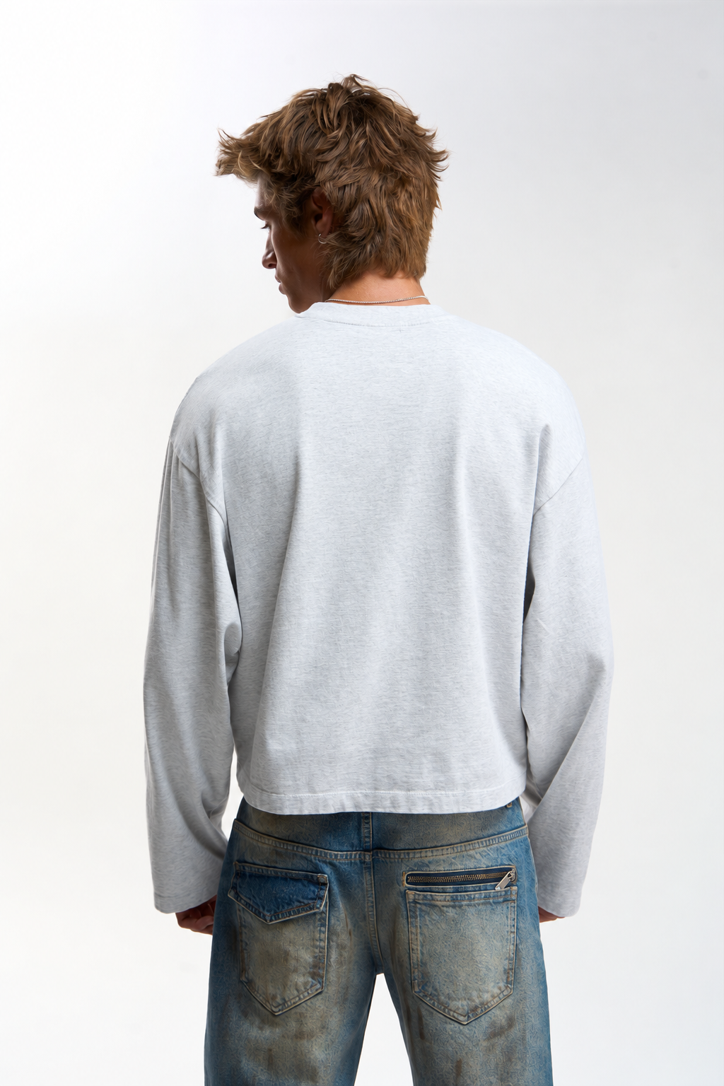 Grey Melange Long Sleeve Top
