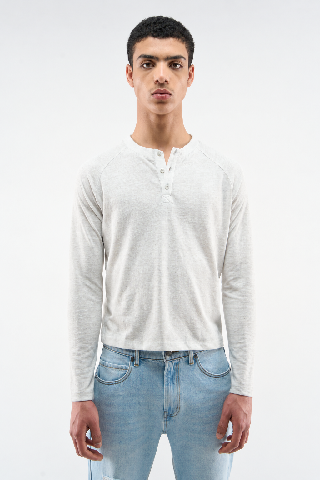 Ecru Long-Sleeve Henley Top