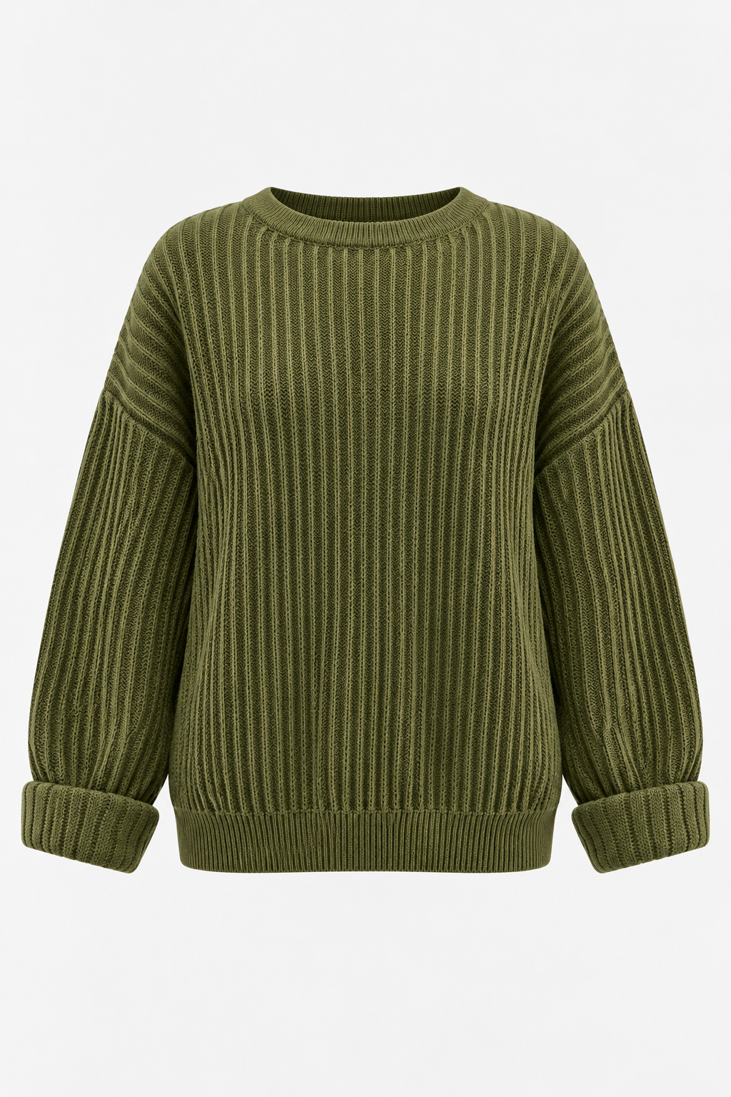 Olive Ribbed Knit Sweater