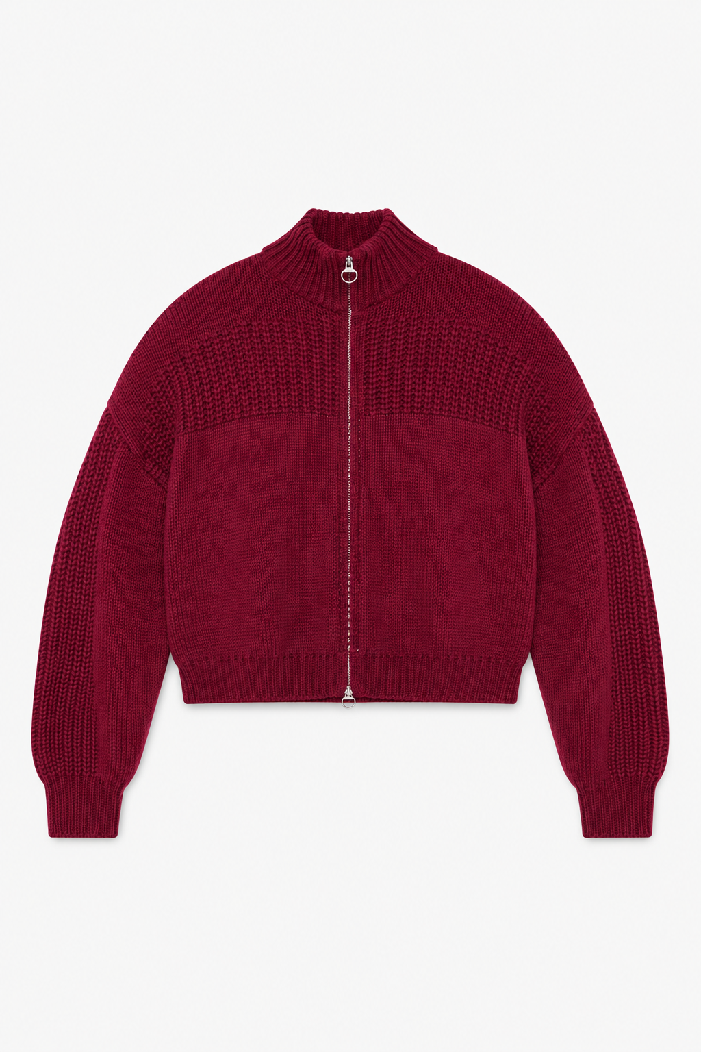Burgundy Zip Knit Cardigan