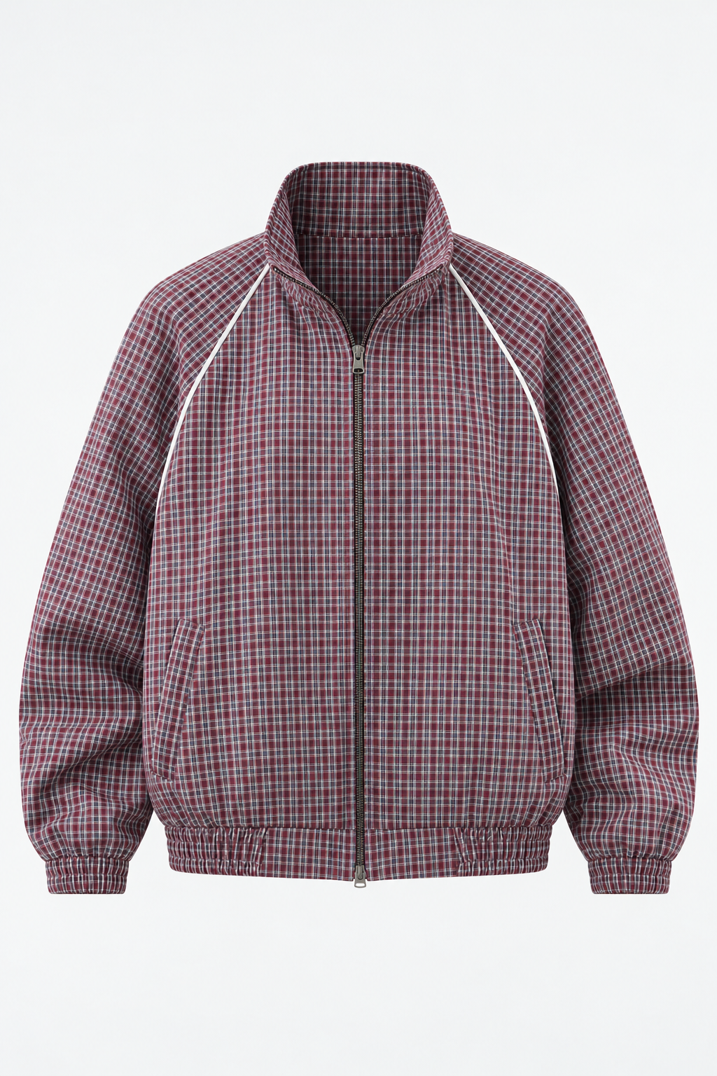 Burgundy Checked Zip Jacket
