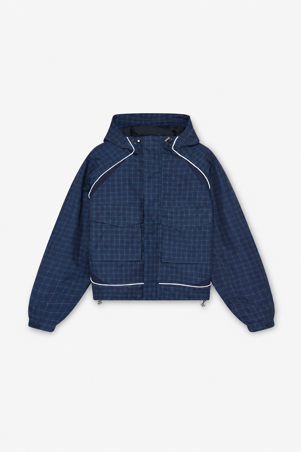 Navy Checked Hooded Windbreaker