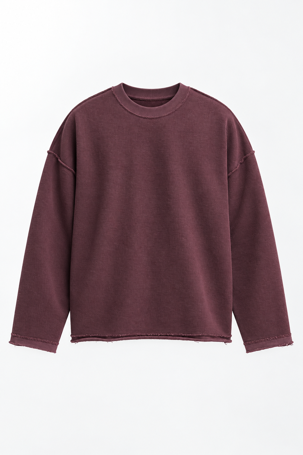 Burgundy Raw-Hem Sweatshirt