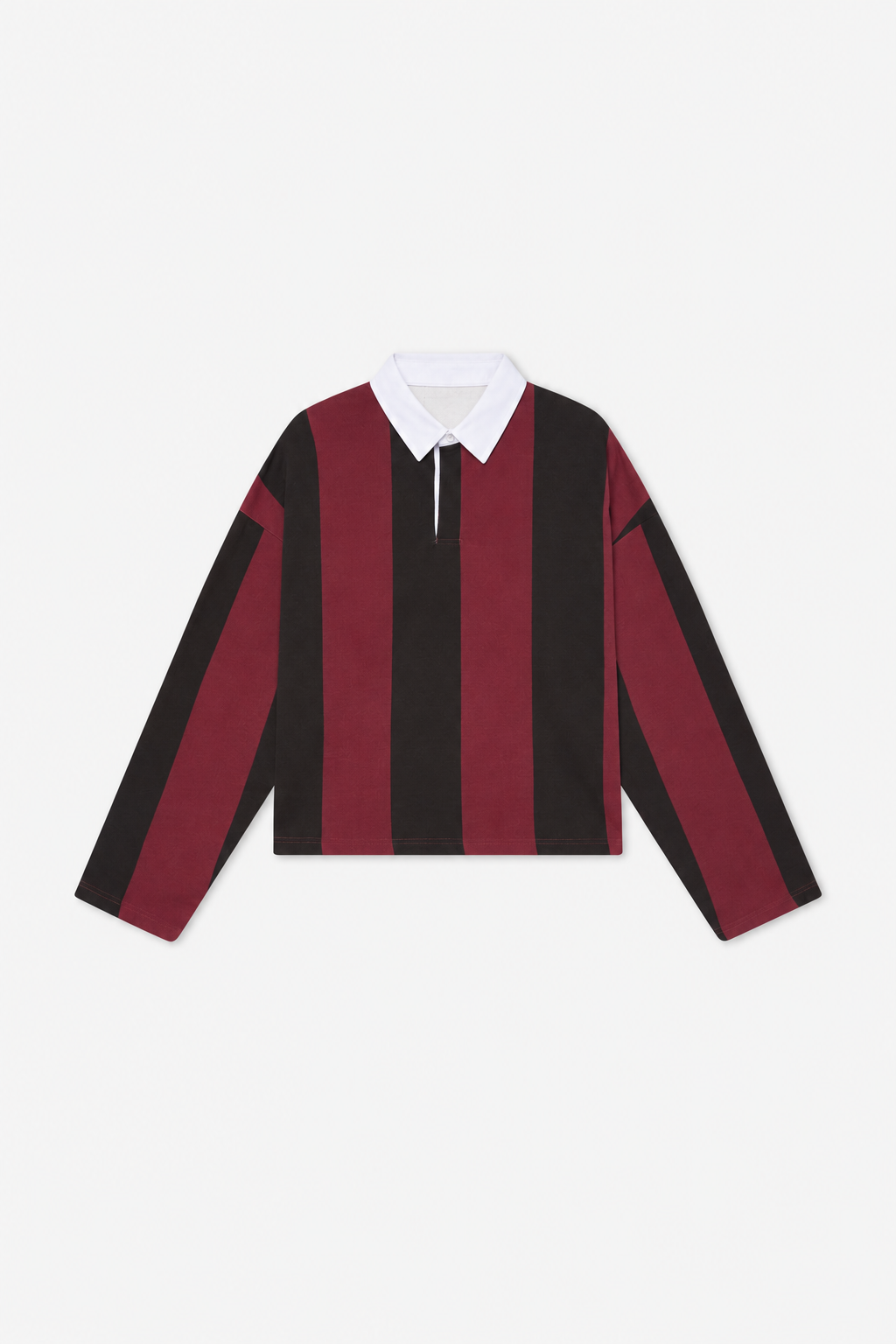 Burgundy Striped Long-Sleeve Polo