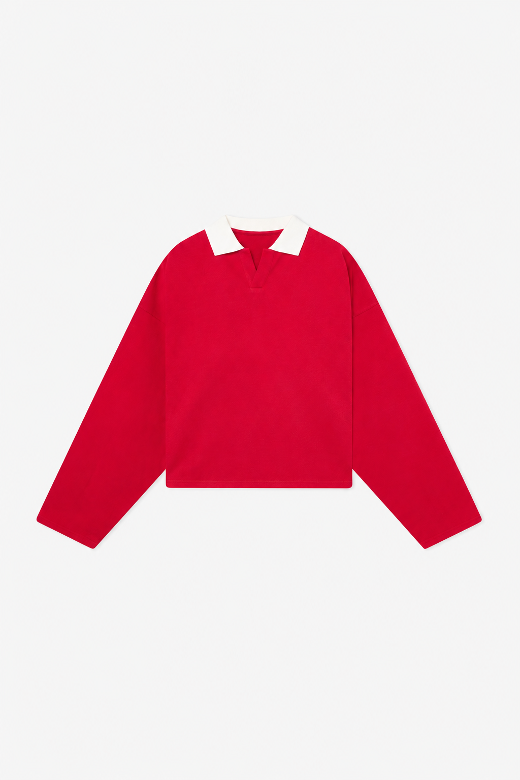 Red Contrast-Collar Long-Sleeve Polo