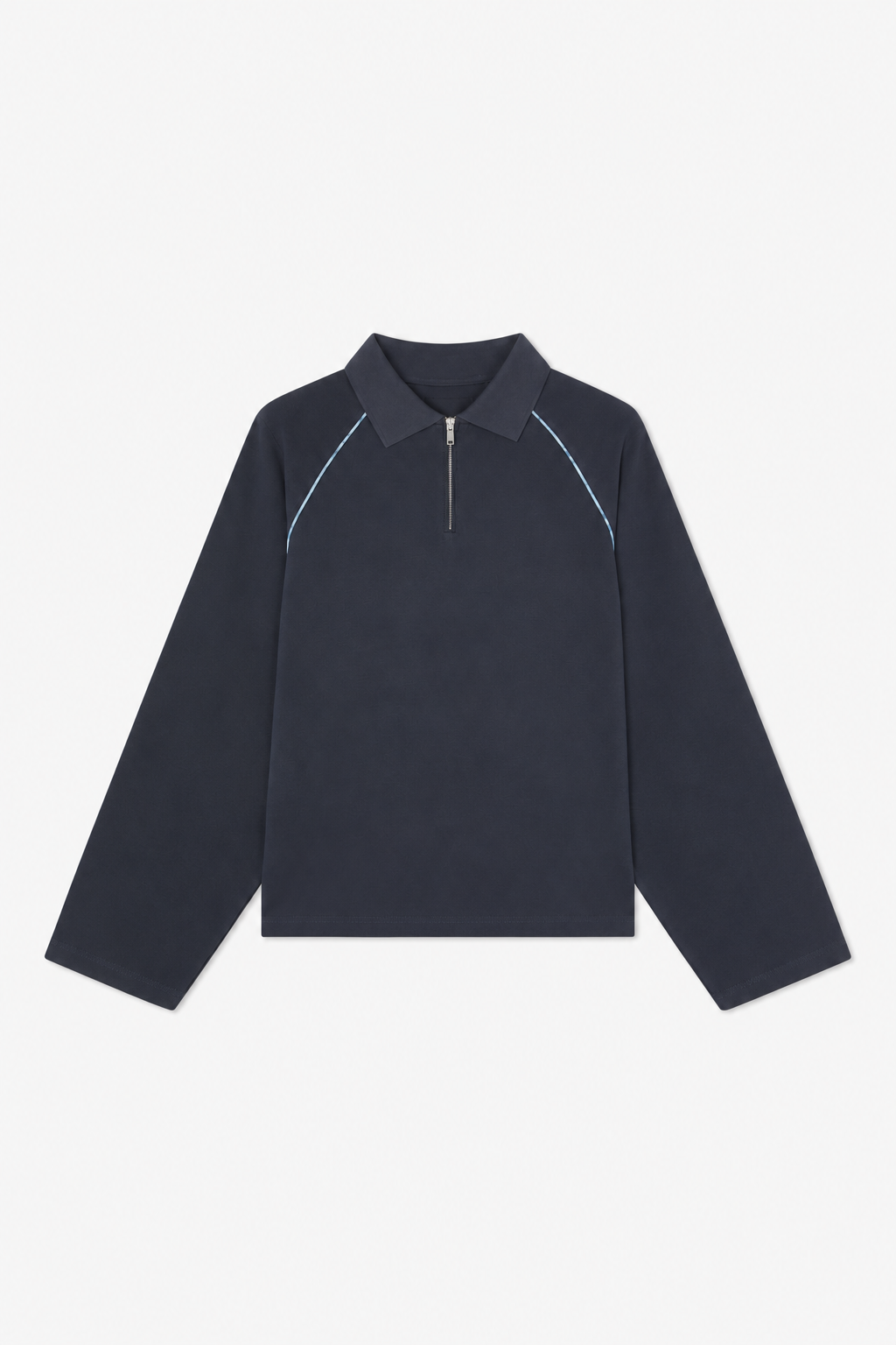Navy Piped Long-Sleeve Polo