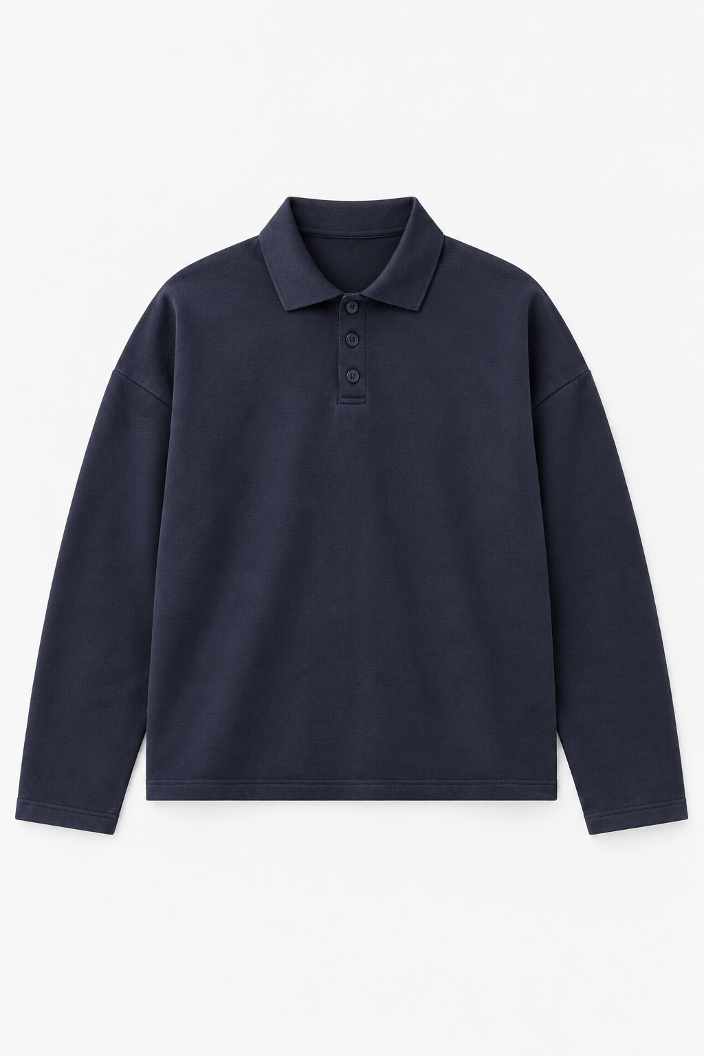 Navy Textured Long-Sleeve Polo