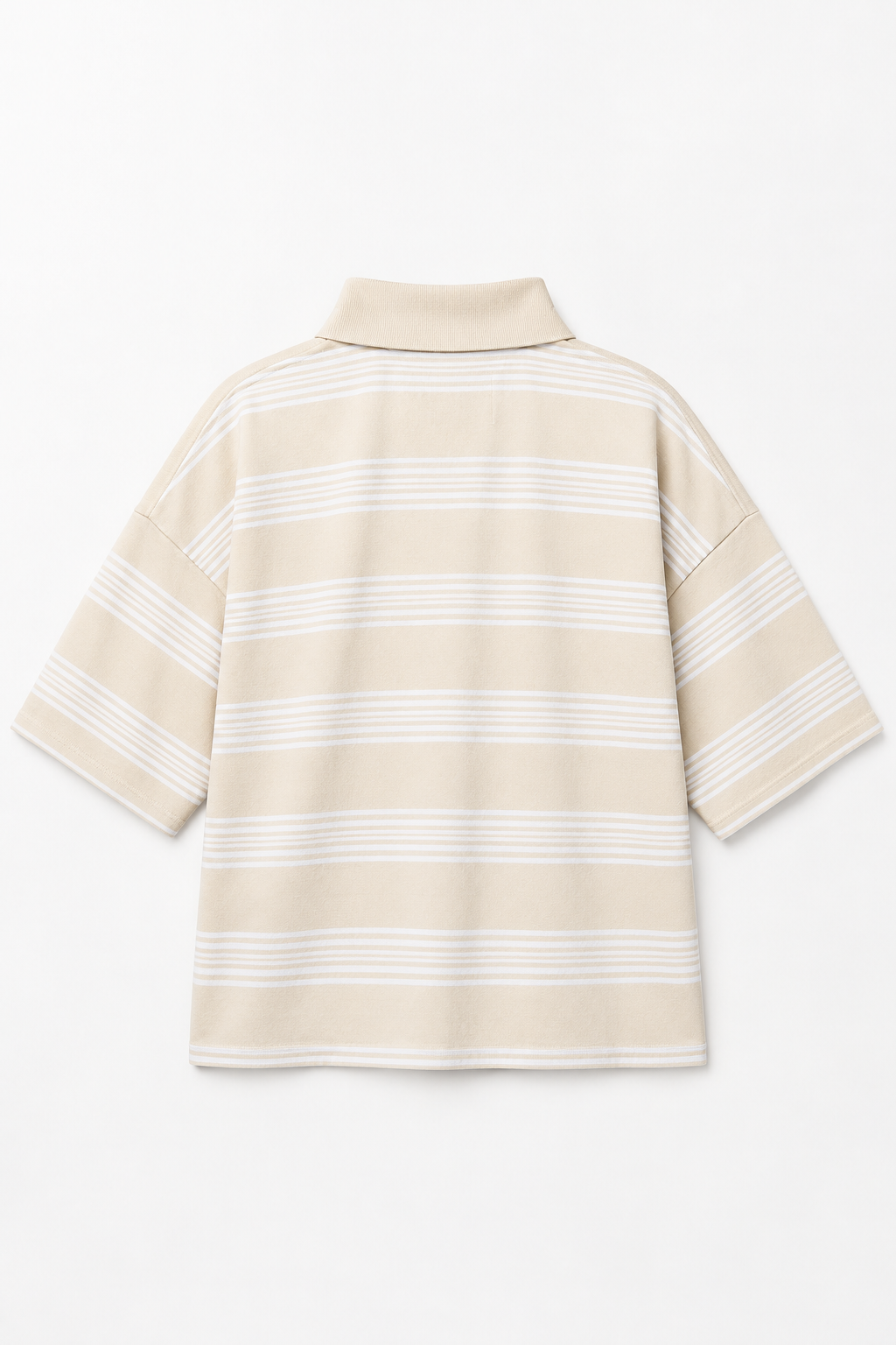 Ecru Striped Short-Sleeve Polo