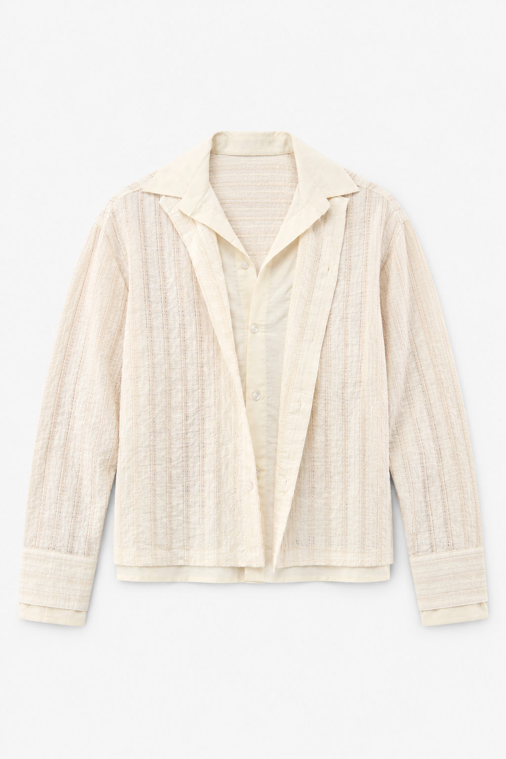 Ecru Textured Long-Sleeve Shirt