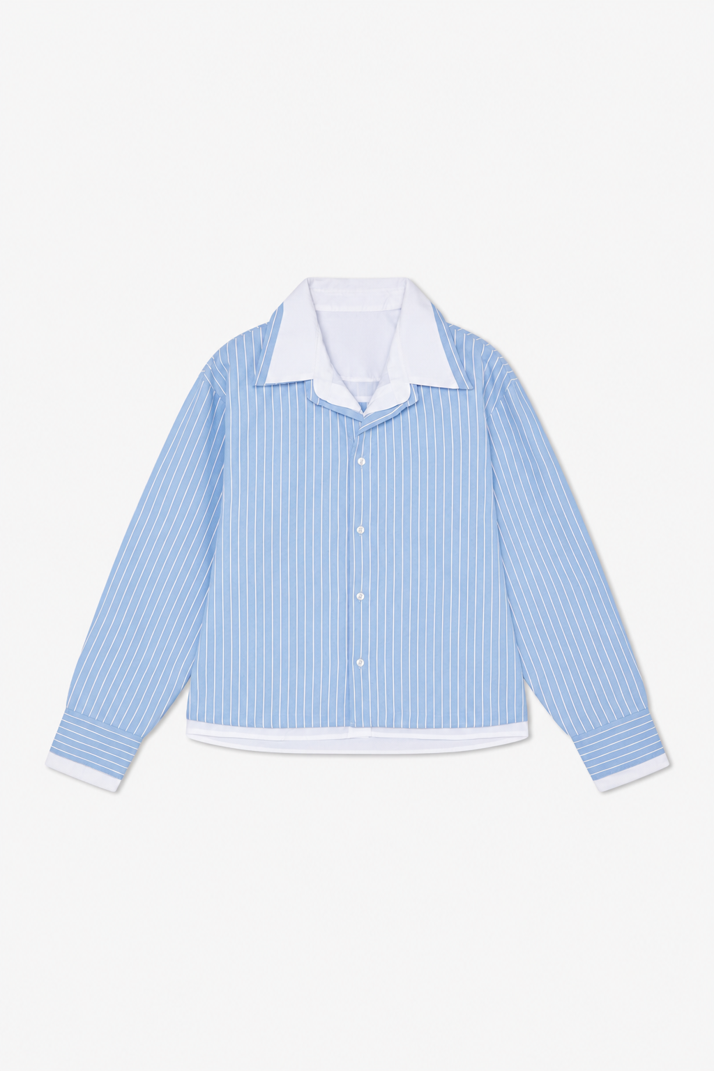 Blue Pinstripe Contrast-Collar Shirt