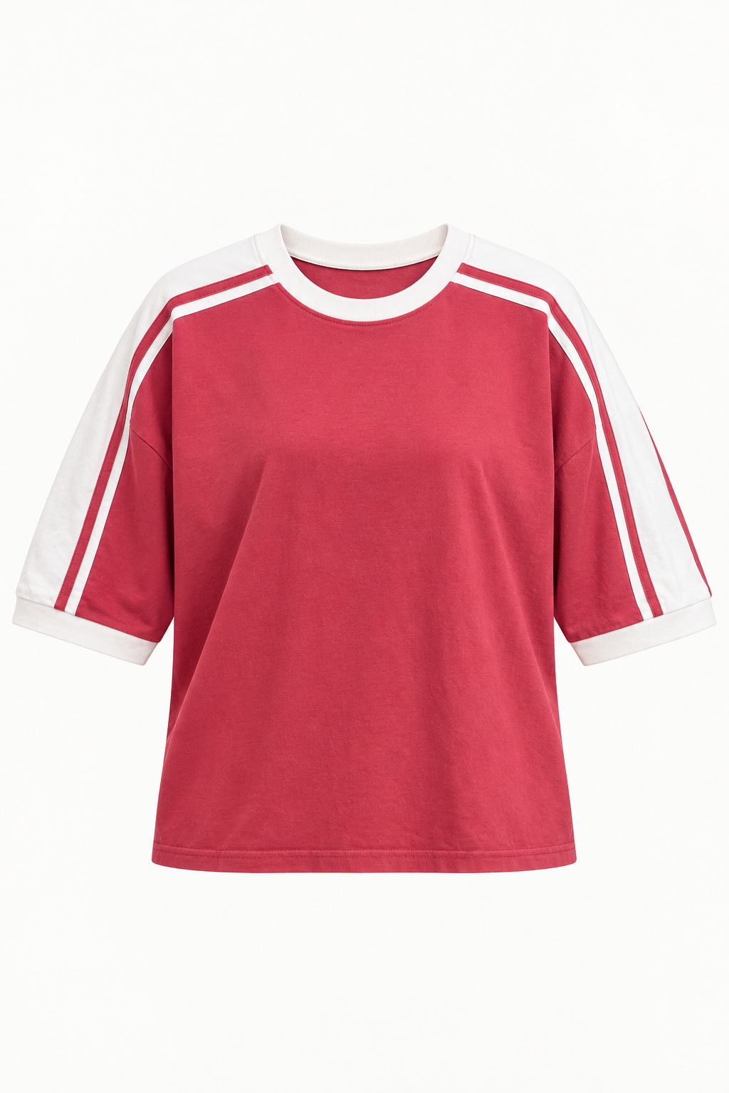 Burgundy Contrast-Stripe T-Shirt