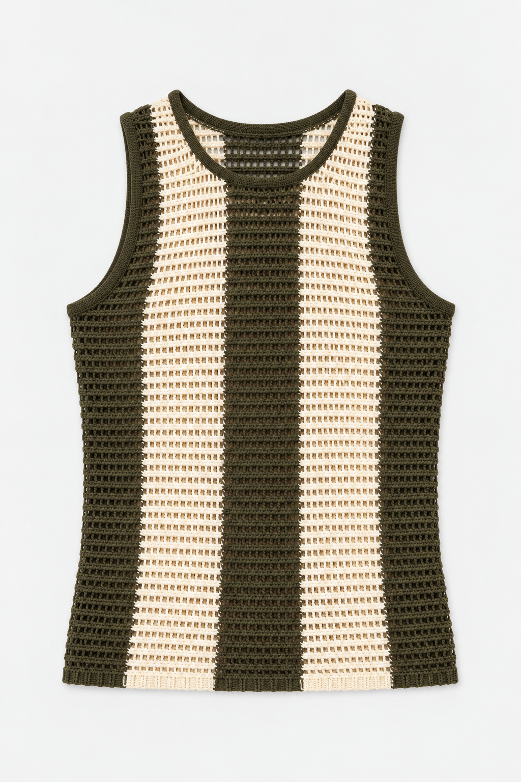 Olive and Ecru Openwork Tank Top