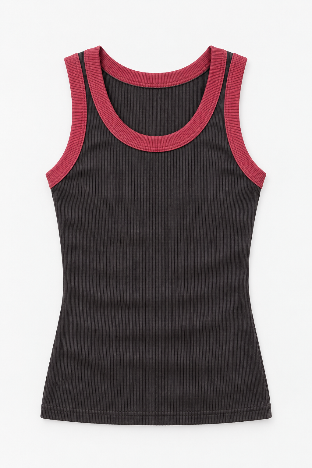 Charcoal and Red Ribbed Tank Top