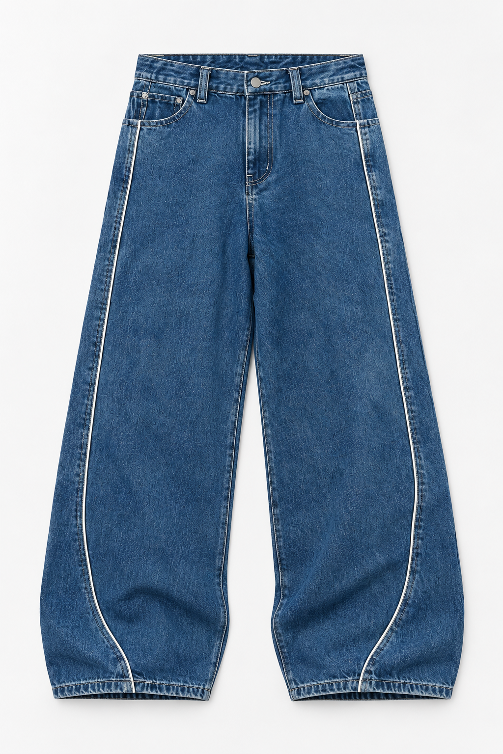 Blue Curved-Seam Baggy Jeans