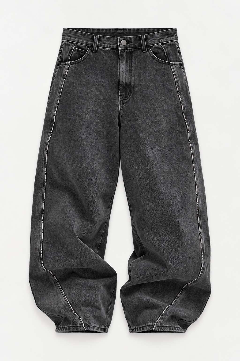 Charcoal Curved-Seam Baggy Jeans