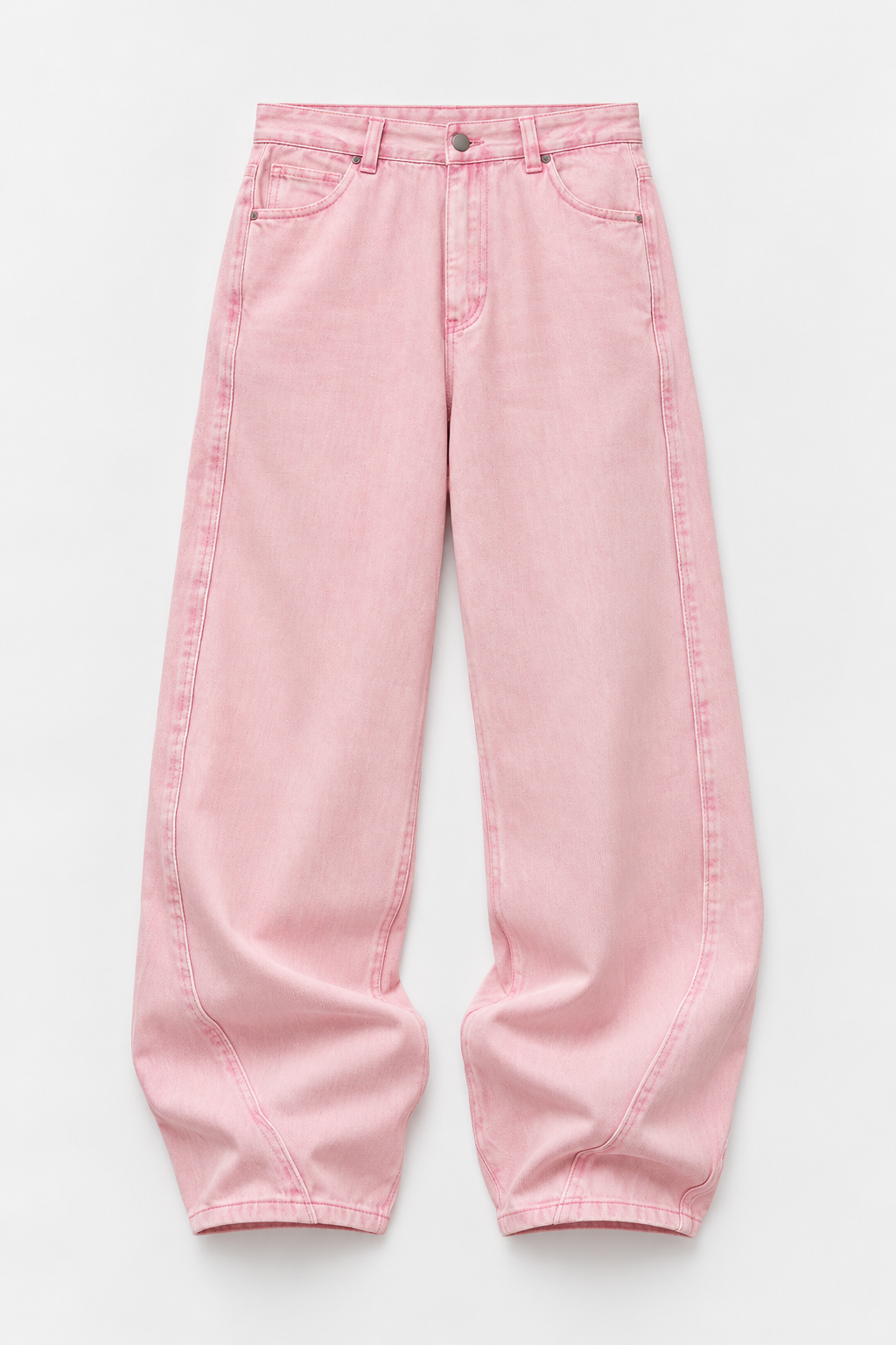 Pink Curved-Seam Baggy Jeans