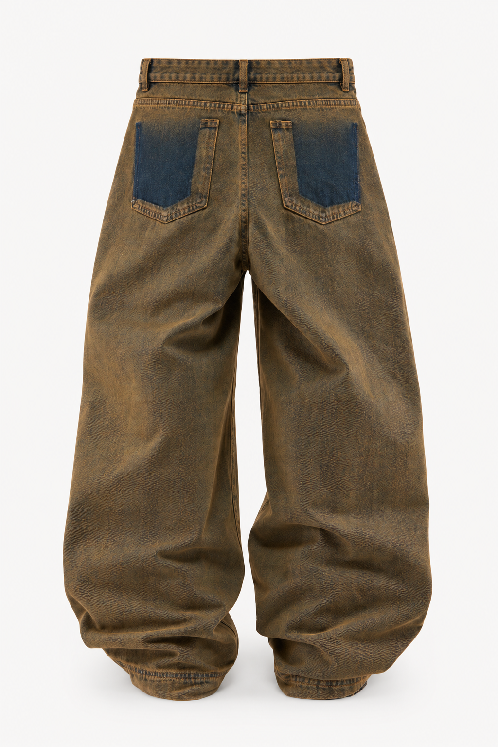 Brown Contrast-Pocket Baggy Jeans