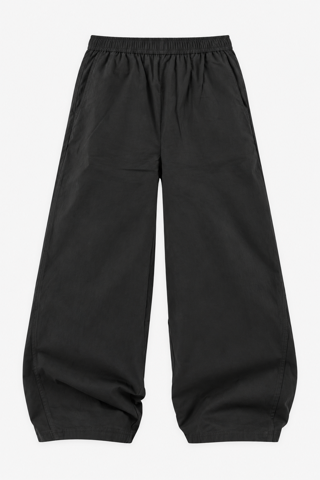 Black Elastic-Waist Wide-Leg Pants