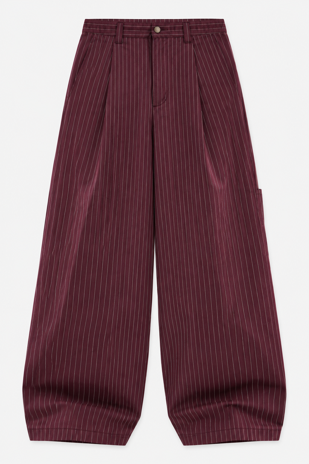 Burgundy Pinstripe Wide-Leg Pants