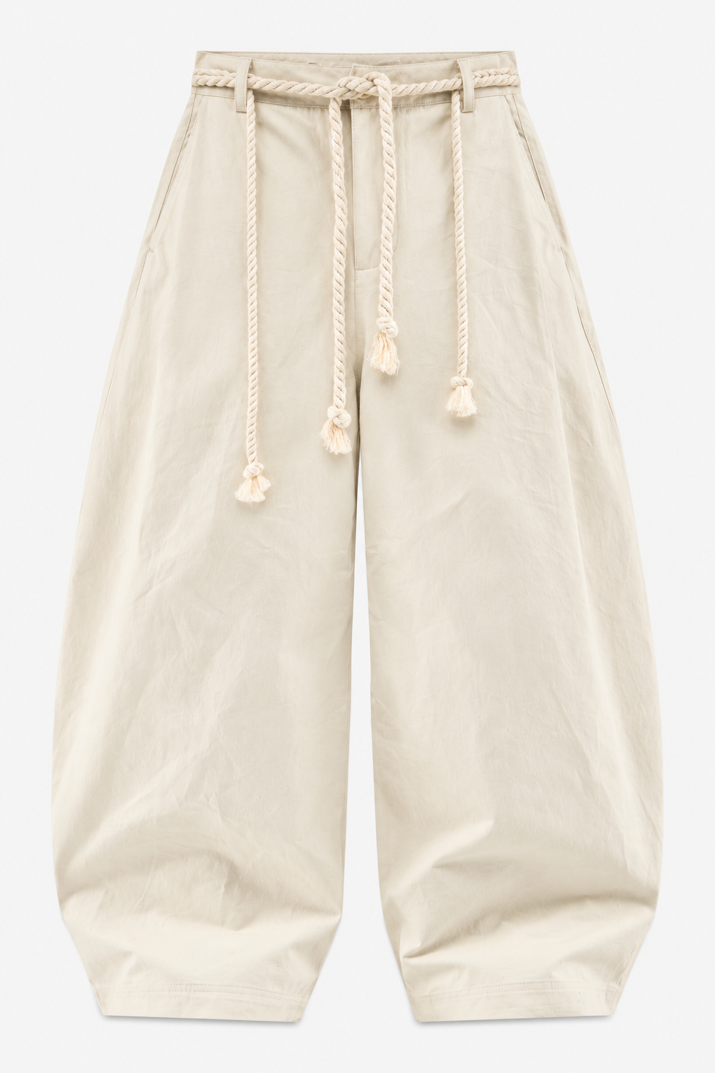 Ecru Rope-Drawstring Wide-Leg Pants