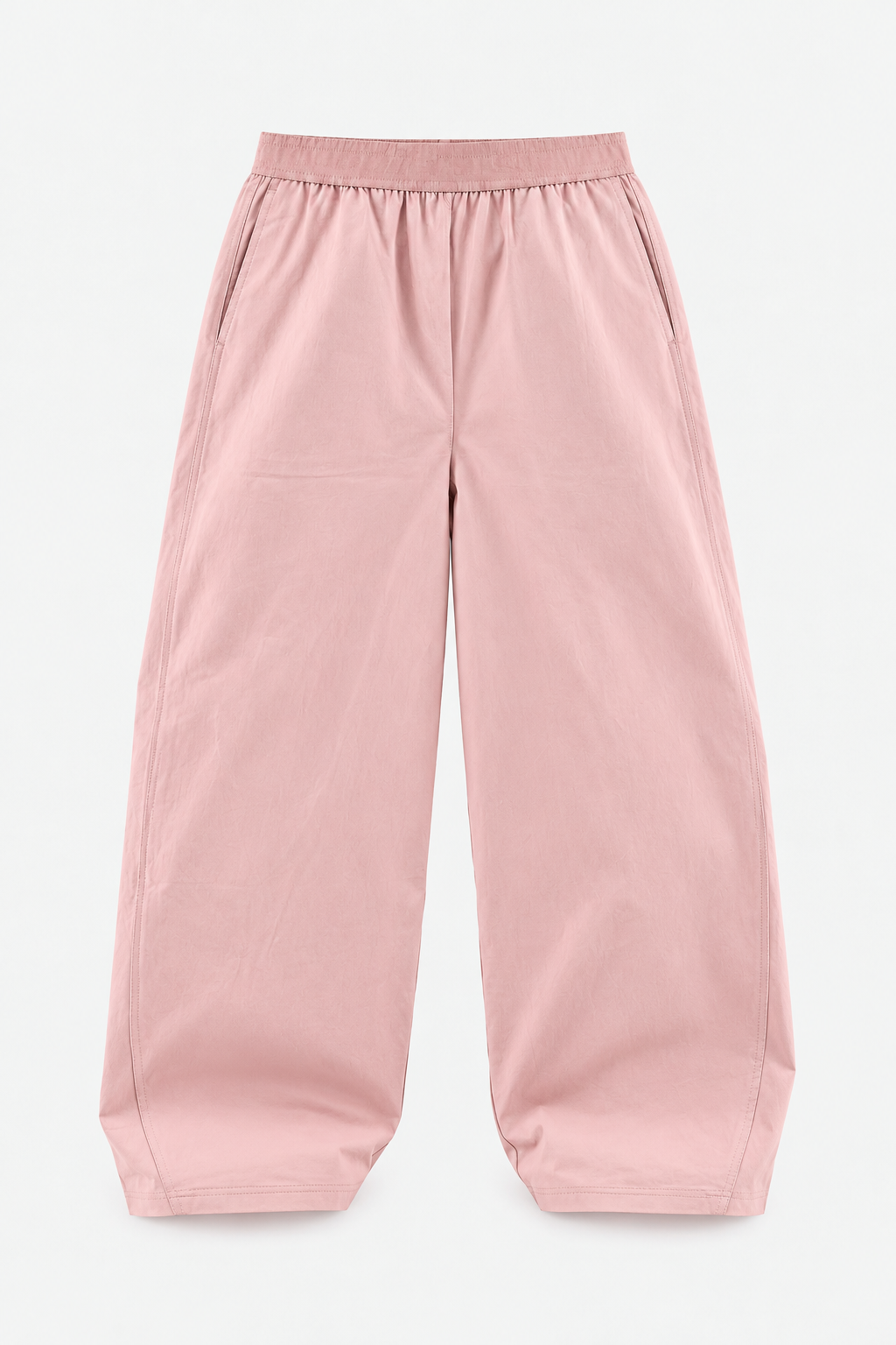 Pink Elastic-Waist Wide-Leg Pants