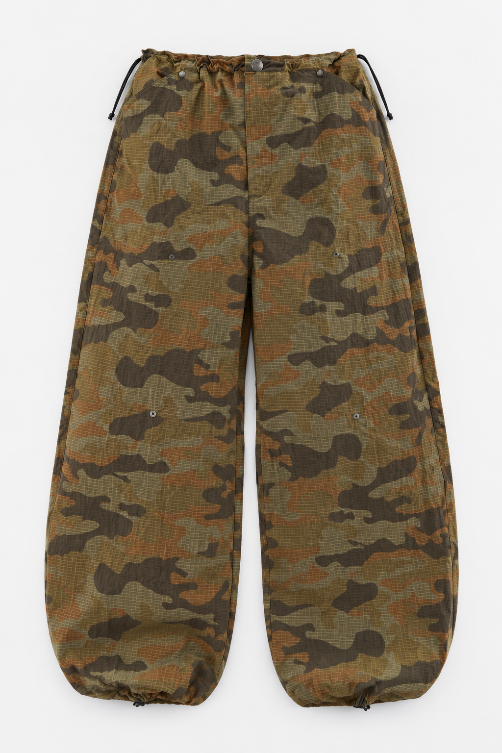 Camo Drawstring Wide-Leg Pants