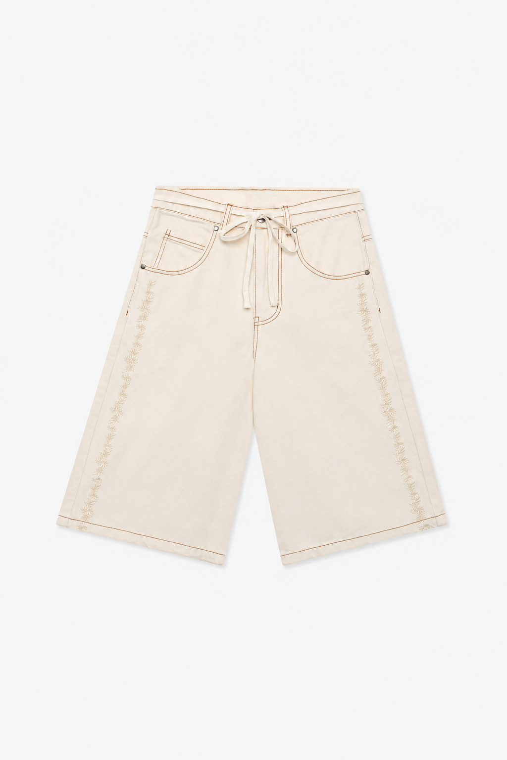 Ecru Drawstring Denim Shorts