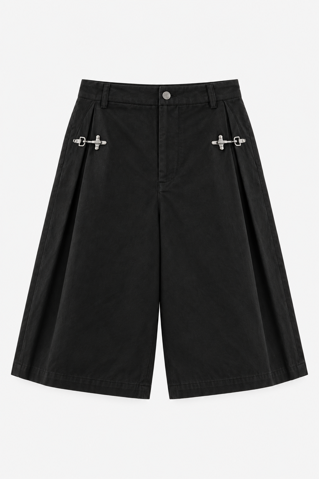Black Wide-Leg Bermuda Shorts