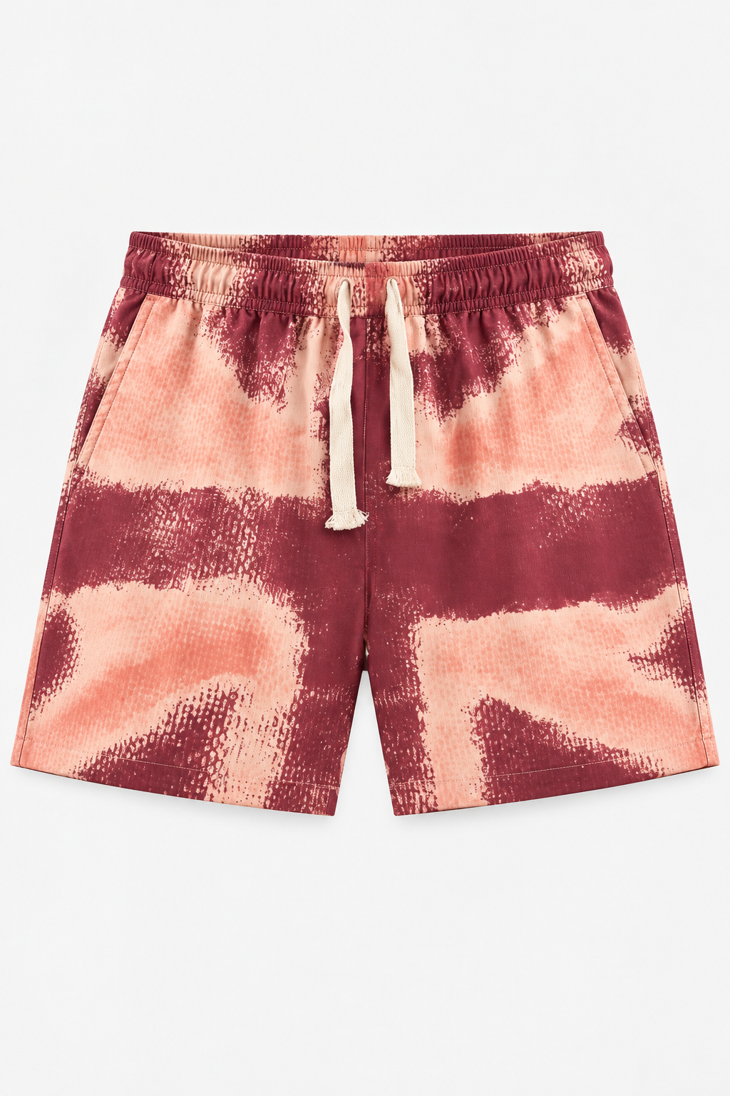 Burgundy and Peach Printed Swim Shorts