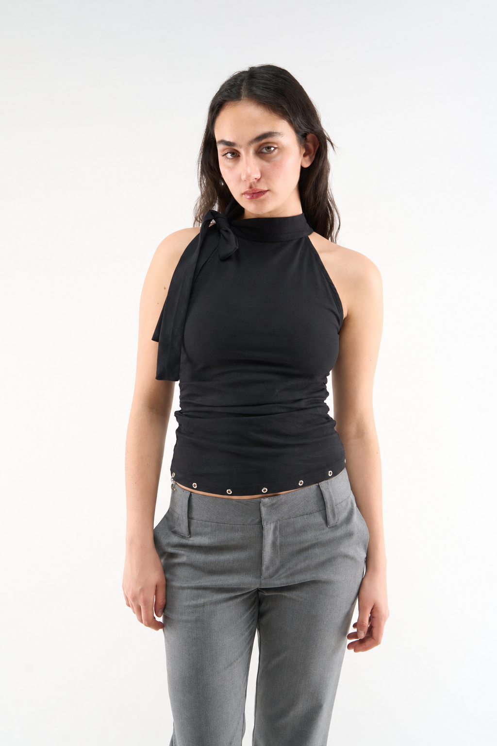 Black Tie-Neck Halter Top