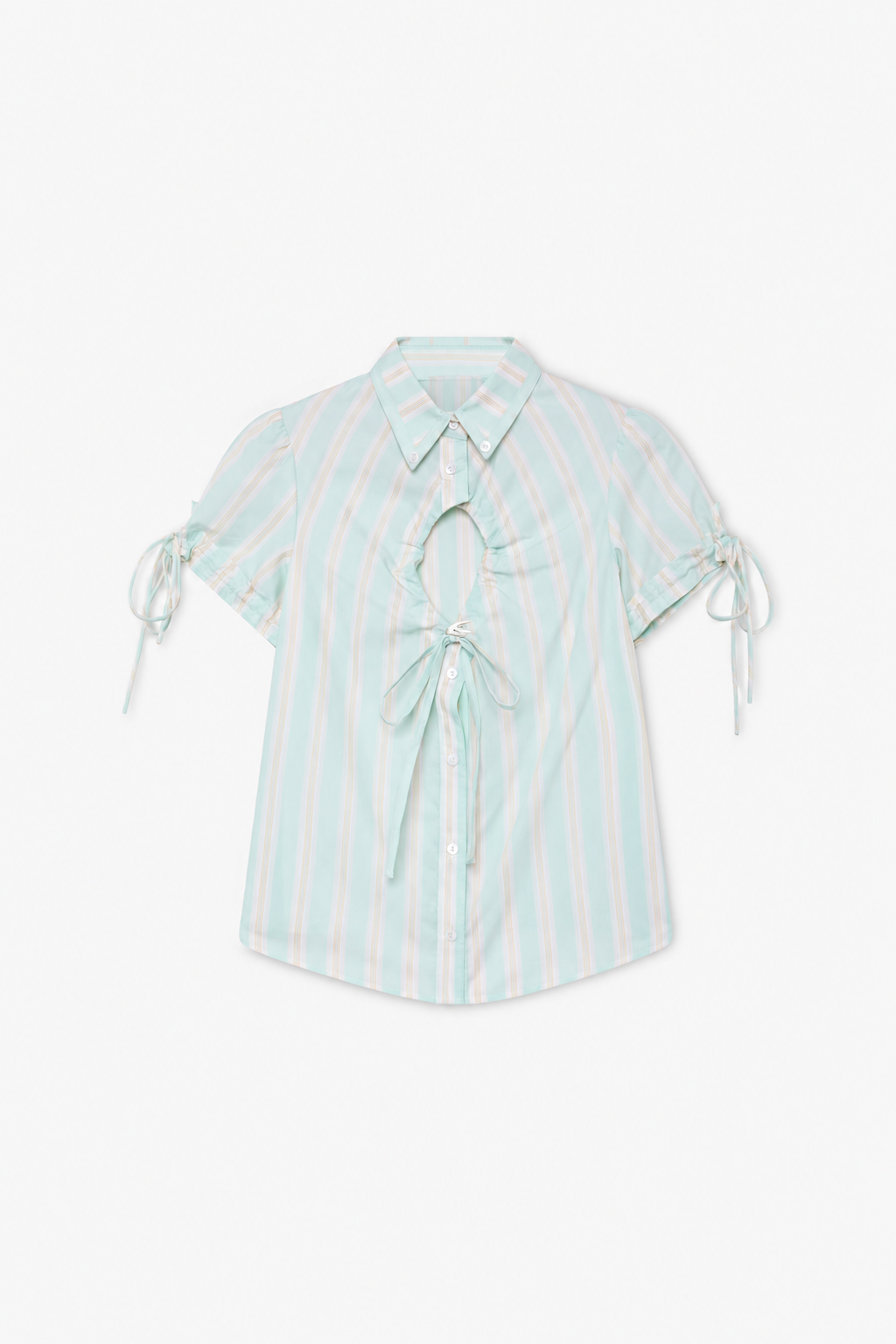 Mint Striped Tie-Sleeve Shirt