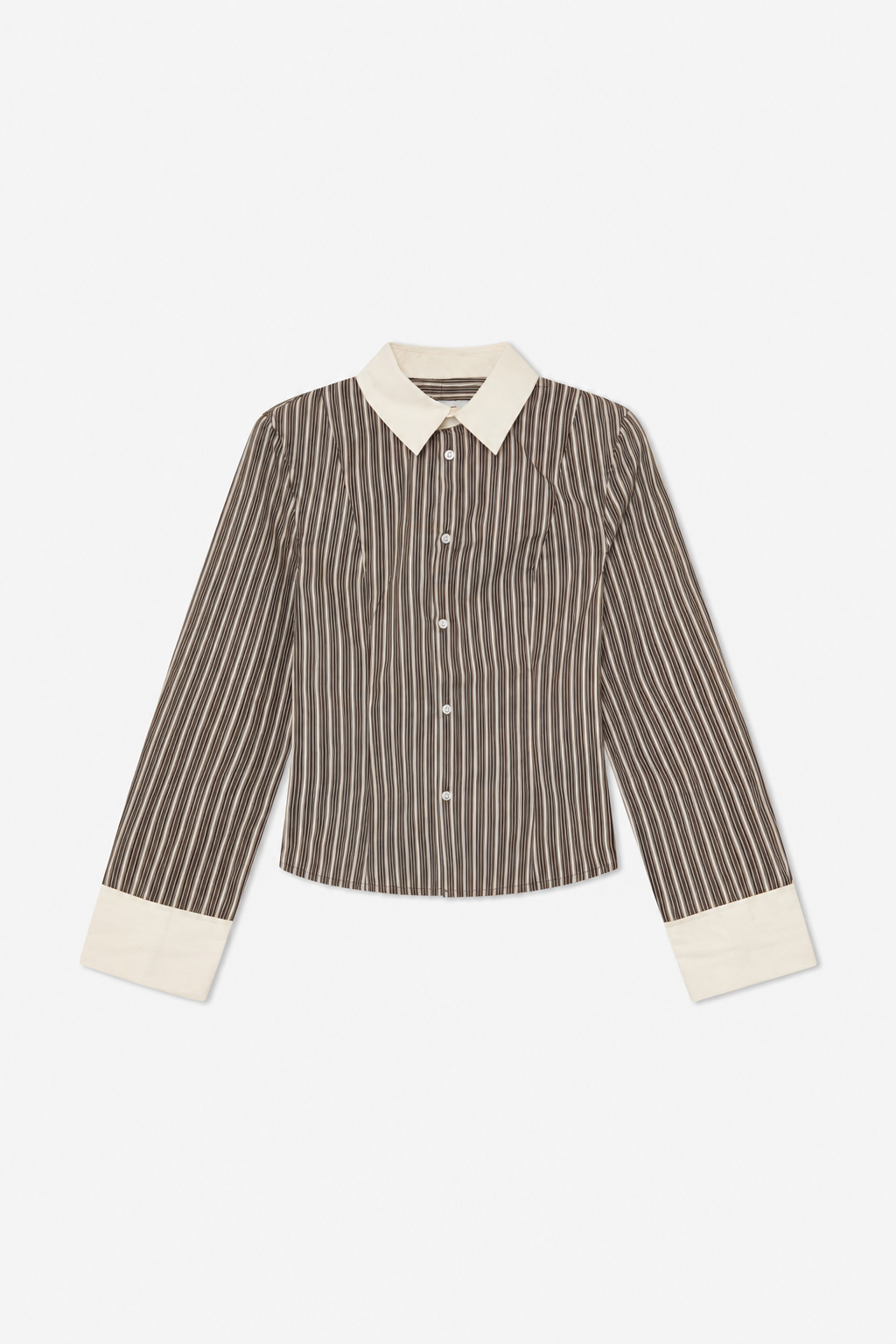 Brown Striped Contrast-Cuff Shirt