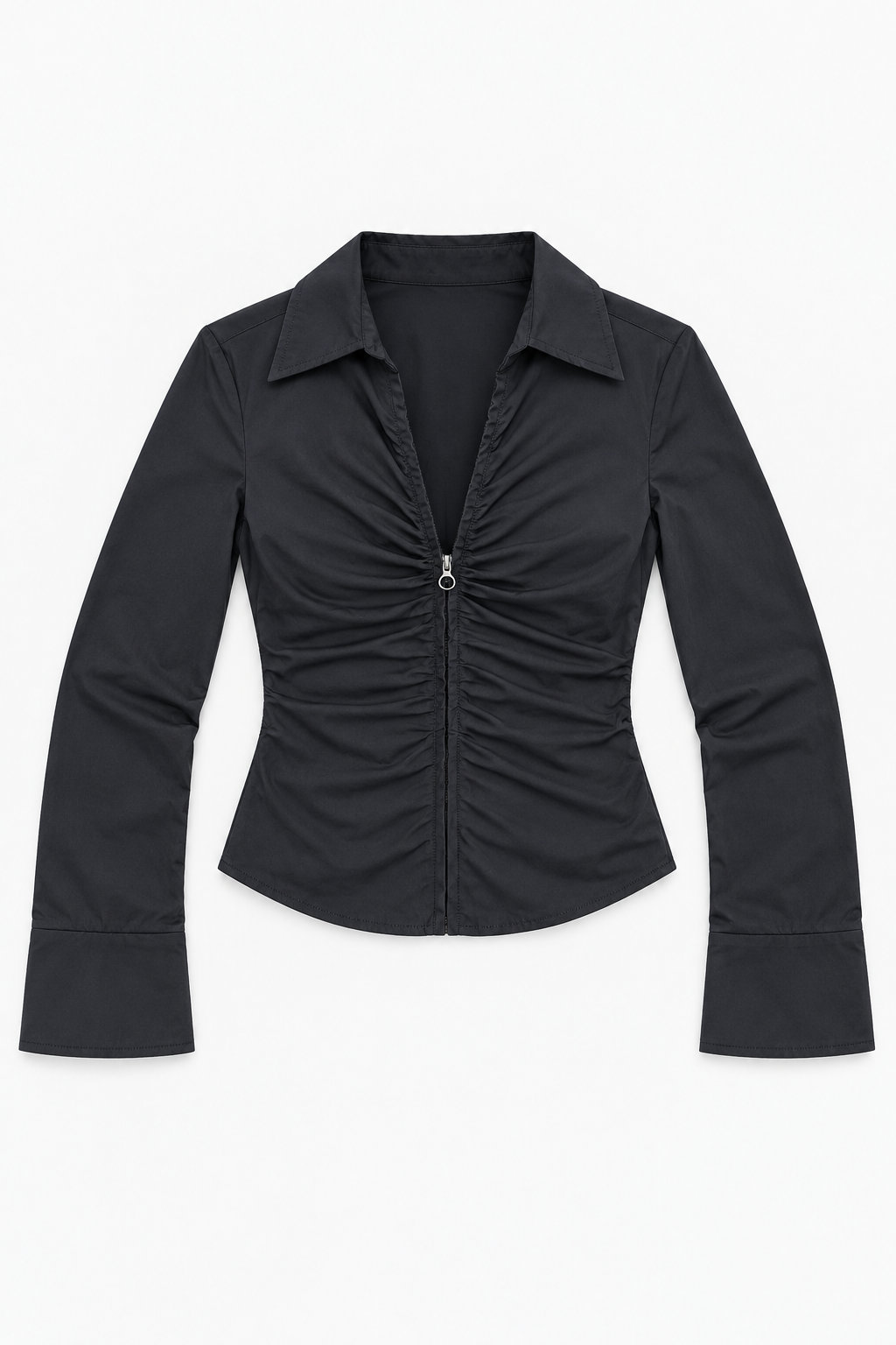 Navy Ruched Long-Sleeve Shirt
