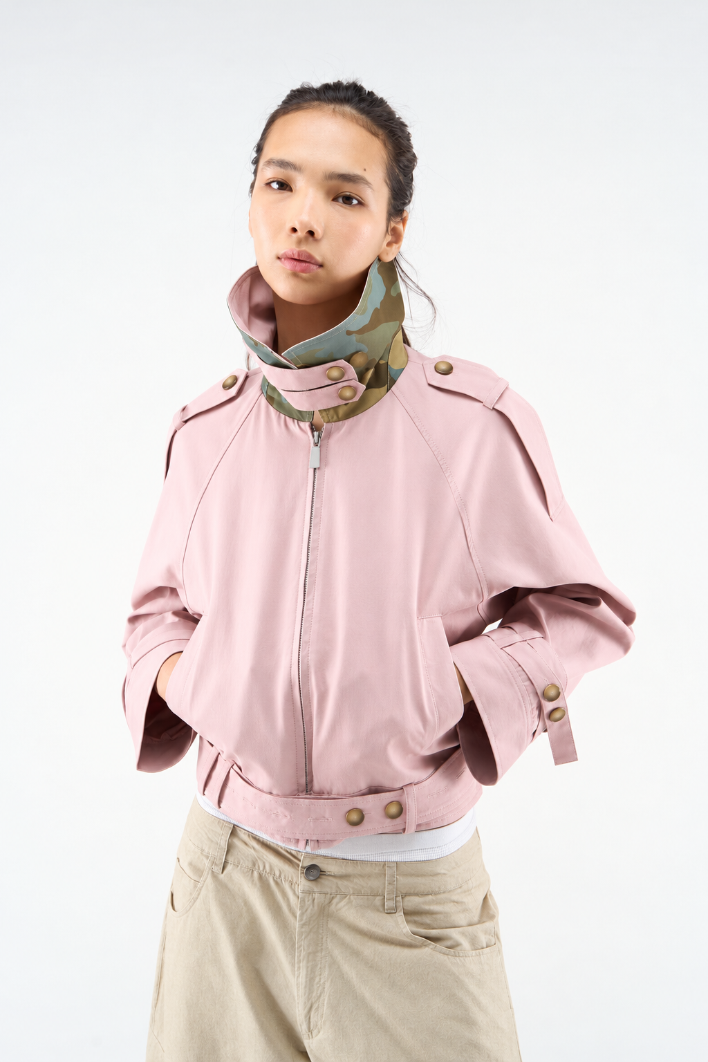 Pink Cropped Trench Jacket