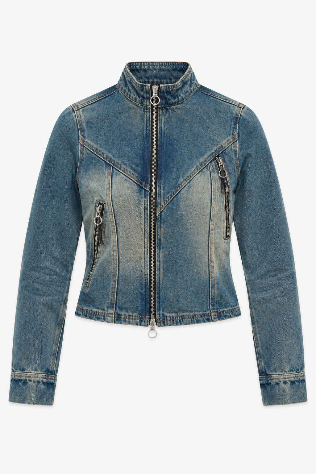 Washed Blue Denim Zip Jacket