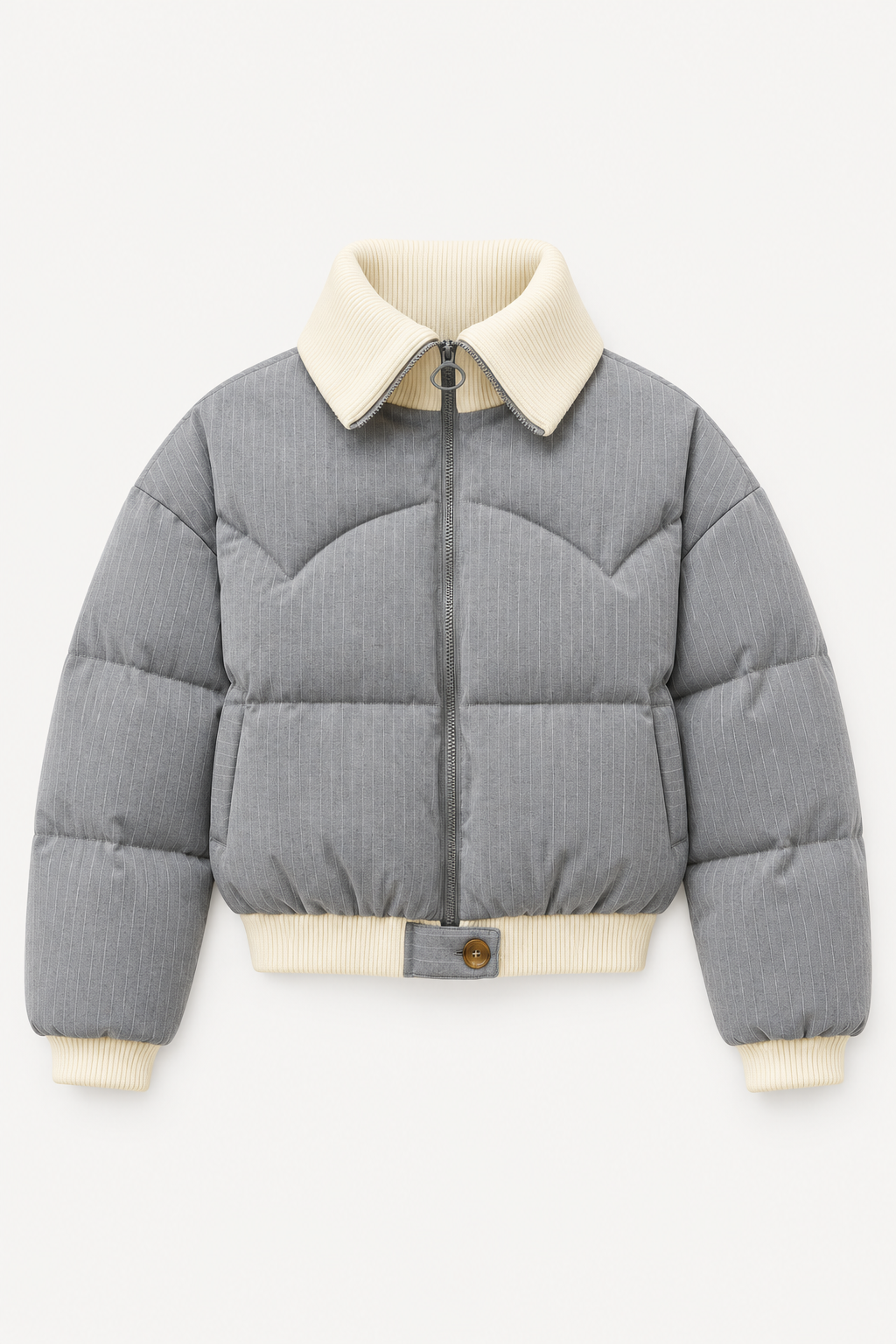 Light Grey Contrast-Collar Puffer Jacket