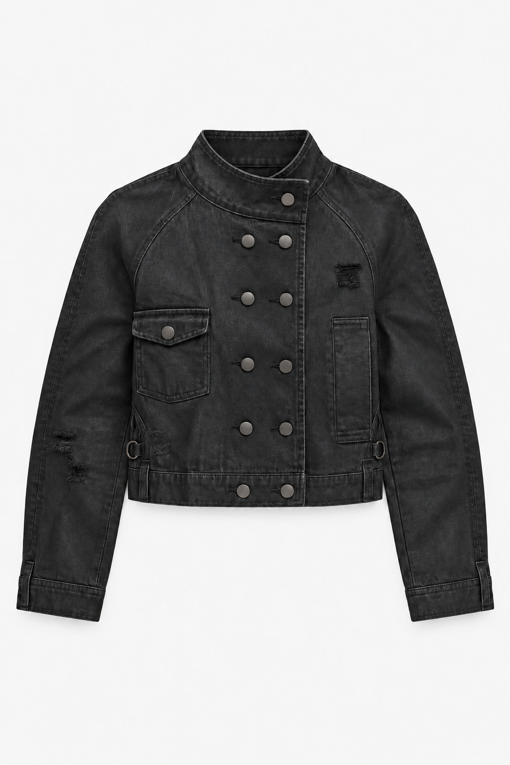 Black Double-Breasted Denim Jacket
