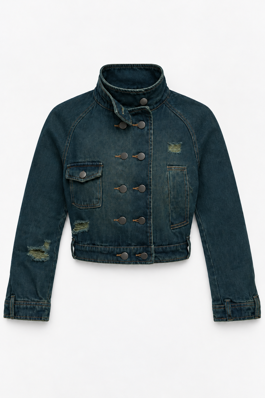 Blue Double-Breasted Denim Jacket