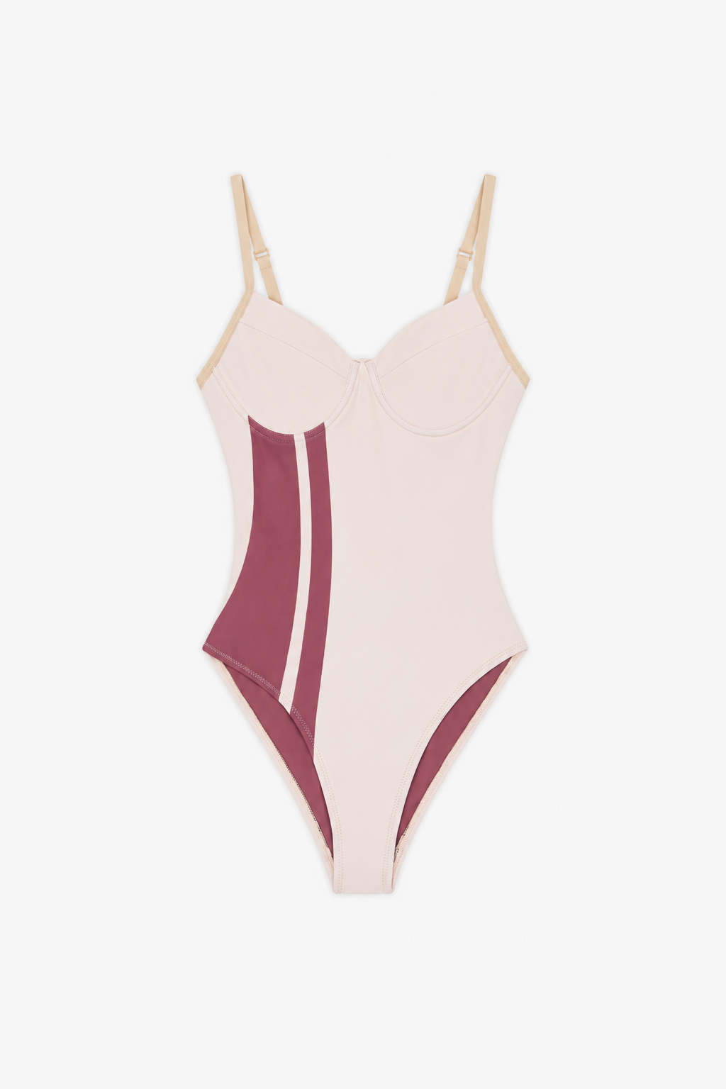Ecru and Burgundy One-Piece Swimsuit